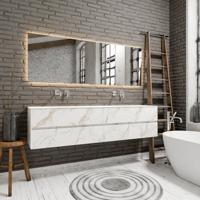 Zaro Valencia Solid Surface badmeubel 200cm Wood dark brown zonder kraangat dubbele spoelbak met 4 lades