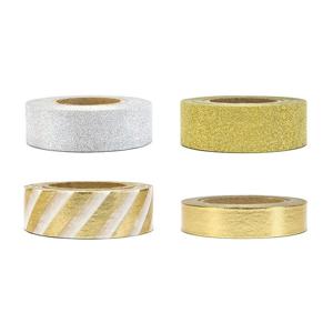 Washi tape sierlinten/plakband set - zilver en goud tinten mix - 4x rollen - 1000 cm - knutselen