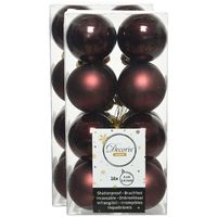 32x stuks kunststof kerstballen mahonie bruin 4 cm glans/mat - thumbnail