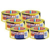 tesa 4169 Vloermarkering, set van 6, PVC vloermarkeringsband voor etikettering, voor binnen en buiten, markeringsband voor gevoelige en ruwe vloeroppervlakken, elk 33 m x 5 cm, zwart-geel