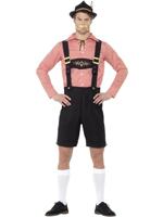 Smiffys Bierfestivalkostuum, rood met shirt en lederhose, Oktoberfest verkleedkostuum voor volwassenen
