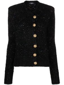 Balmain cardigan nervuré à sequins - Noir