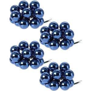 40x Donkerblauwe mini kerststukjes insteek kerstballetjes 2 cm van glas   -