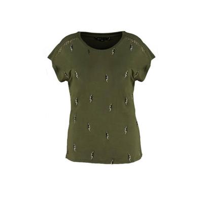 MS Mode T-shirt met grafische print en open detail kaki