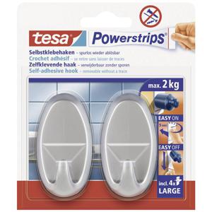 tesa POWERSTRIPS® Zelfklevende haak Large ovaal Chroom (mat) Inhoud: 2 stuk(s)