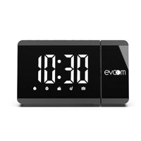 Evoom Slim UP EV304571 Wekker met 2 USB-poorten, radio, thermometer, snooze-modus, dubbel alarm, zwart