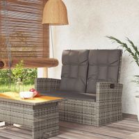 Tuinbank verstelbaar met kussens 118 cm poly rattan grijs