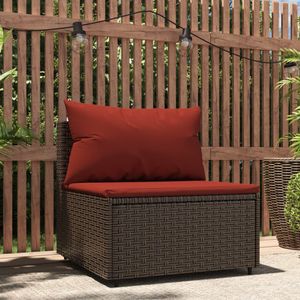 Tuinmiddenbank met kussens poly rattan bruin