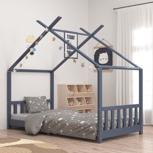 Kinderbedframe massief grenenhout grijs 90x200 cm