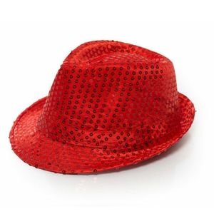 Trilby hoed met pailletten - rood - glitter   -