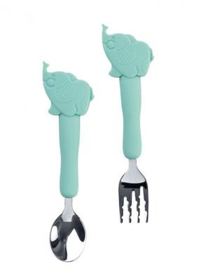 Saro bestekset Little Elephants siliconen/RVS mintgroen 2-delig