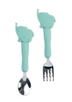 Saro bestekset Little Elephants siliconen/RVS mintgroen 2-delig