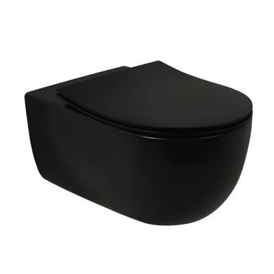 Toiletpot Hangend Plieger Nola Mat Zwart 36x54.5x40cm Wandcloset Keramiek Diepspoel Rimfree met Softclose Quickrelease Toiletzitting Slim Toiletpot Hangend Plieger Nola Mat Zwart 36x54.5x40cm Wandcloset Keramiek Diepspoel Rimfree met Softclose Quickrelease Toiletzitting Slim