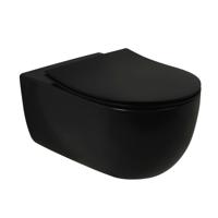 Toiletpot Hangend Plieger Nola Mat Zwart 36x54.5x40cm Wandcloset Keramiek Diepspoel Rimfree met Softclose Quickrelease Toiletzitting Slim