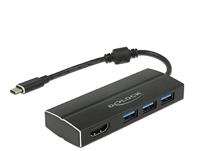 Delock Adapter USB C 3.1 3X USB 3.0 A hub + HDMI 4K, zwart