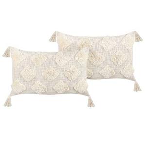 Beliani-PAPAVER -Sierkussen set van 2-Beige-55 x 35 cm-Katoen