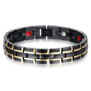 Mendes heren armband Edelstaal Magneten Zwart Goudkleurig