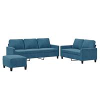 vidaXL 3-delige Loungeset met kussens fluweel blauw, fauteuil, 3-zitsbank, sofa, 2-zitsbank, bank, 2 zitsbank, zitbank, fauteuil stoel, 2 zits bank