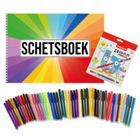 Schetsboek Kleurenwaaier thema A4 50 paginas met 50 viltstiften en 24 potloden - thumbnail