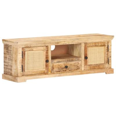 Vidaxl Tv-meubel 120x30x40 Cm Massief Mangohout En Natuurlijk Riet