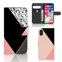 Apple iPhone X | Xs Book Case Zwart Roze Vormen - thumbnail