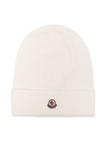 Moncler Enfant bonnet nervuré en coton à patch logo - Blanc - thumbnail