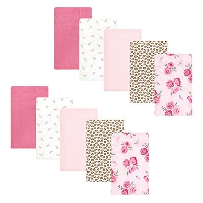 Hudson Baby Unisex Baby Cotton Flannel Burp Cloths, Blush Rose, One Size