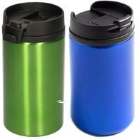 Set van 2x stuks Warmhoudbekers/warm houd bekers metallic groen en blauw 320 ml