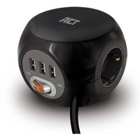 ACT Connectivity Stekkerdoos cube met 3 stopcontacten, USB-A-poorten, 1,5m stekkerdoos