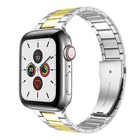 By Qubix - Stalen schakelband - Zilver met goud - Compatible met Apple watch 44mm / 45mm / 46mm / 49mm - Compatible Apple watch bandjes