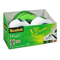 Scotch Magic Onzichtbare tape, 3 rollen, 19 mm x 25 m + 1 handafroller gratis groen - onzichtbaar plakband voor algemene doeleinden voor reparatie, etikettering en verzegeling van documenten