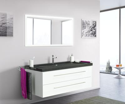 Saniclear Granite Black 130cm wit badkamermeubel met graniet bovenblad met 1 kraangat