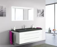 Saniclear Granite Black 130cm wit badkamermeubel met graniet bovenblad met 1 kraangat