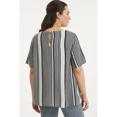 ONLY CARMAKOMA top CARMARRAKESH met all over print en open detail zwart/wit