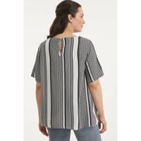 ONLY CARMAKOMA top CARMARRAKESH met all over print en open detail zwart/wit