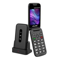 Volfen Nexo Flip MAX mobiele telefoon voor senioren, grote toetsen en knoppen, eenvoudig te bedienen, USB-C, 3 direct geheugen, laadstation, zwart