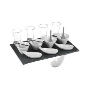 Serveerplank/amuse/aperitief hapjes - leisteen/porselein - wit - voor 4x personen - 17-delig