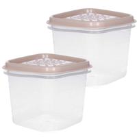 Vershoudbakjes Hega - set van 4x stuks - 0.7 liter - transparant/beige - L11 x B11 x H12 cm