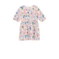 Ellos jurk Aubrey met all over print en plooien roze/blauw/geel