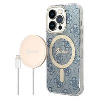 Guess 4G Edition Bundle Pack iPhone 14 Pro Max Hoesje & Draadloze Oplader - Blauw - thumbnail