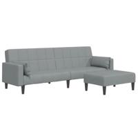 vidaXL Slaapbank 2-zits met voetenbank stof lichtgrijs, slaap bank, bankbed, verstelbare slaapbank, bedbank, inklapbare slaapbank