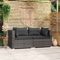 Tweezitsbank met kussens poly rattan grijs