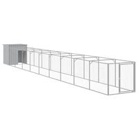 vidaXL Hondenhok met ren 110x1017x110 cm staal lichtgrijs, hondenkennel, hondenverblijf, huisdierenhok, hondenbench, dierenverblijf
