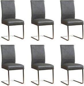 Set van 6 Donkergrijze leren industriële eetkamerstoelen Remix - poot vierkant rvs - Vintage Leer Grey (donkergrijs leer)