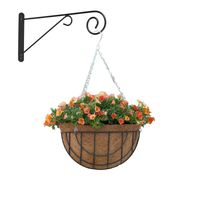 Hanging basket met muurhaak sierkrul grijs en kokos inlegvel - metaal - complete hanging basket set