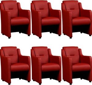 Set van 6 Rode leren landelijke eetkamerfauteuils Mass - Toledo Leer Red (rood leer)