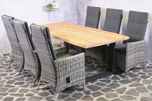 Tuinset Ferro - 6 wicker stoelen met teakhouten tafel