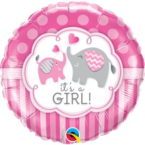 Folieballon It&apos;s A Girl Roze Olifant - 45 cm