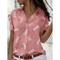 Dames Overhemd Blouse nappi Afdrukken Dagelijks Vakantie Casual Korte mouw Overhemdkraag Blozend Roze Lente zomer Lightinthebox