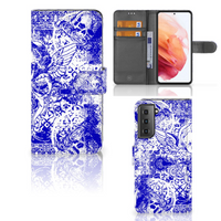 Telefoonhoesje met Naam Samsung Galaxy S21 Angel Skull Blauw - thumbnail